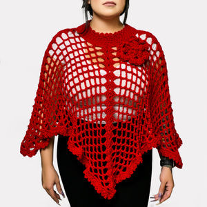 Crochet Cape, Shawl, Red Color HANDMADE